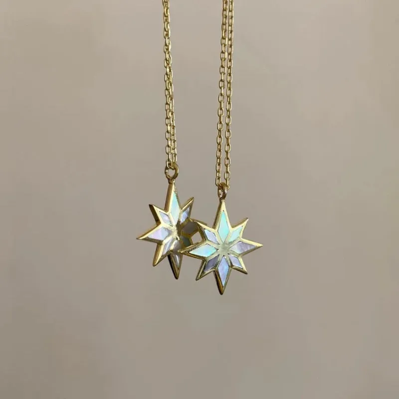 18K gold six pointed star clavicle chain on stainless steel O chain, 45cm length, gold colour