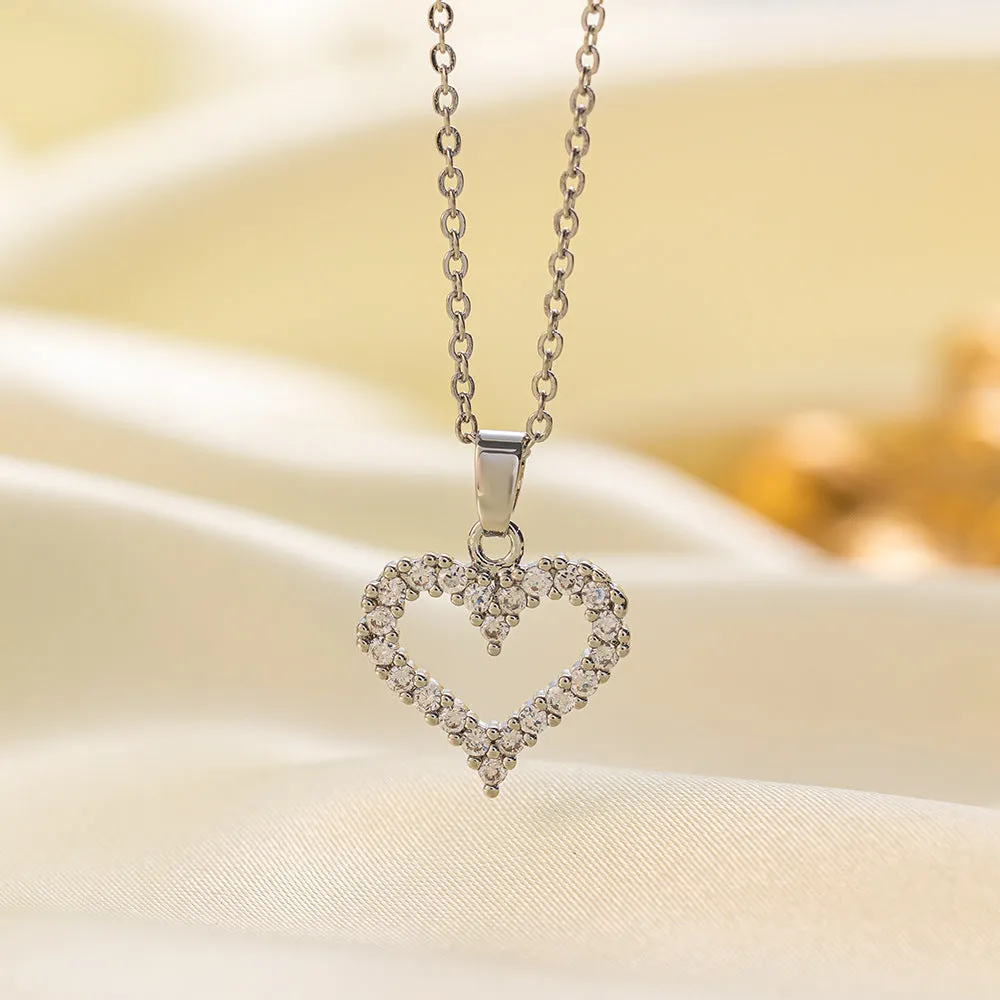 Women's titanium steel and copper-plated pendant necklace set crescent heart shapes gold and steel finish