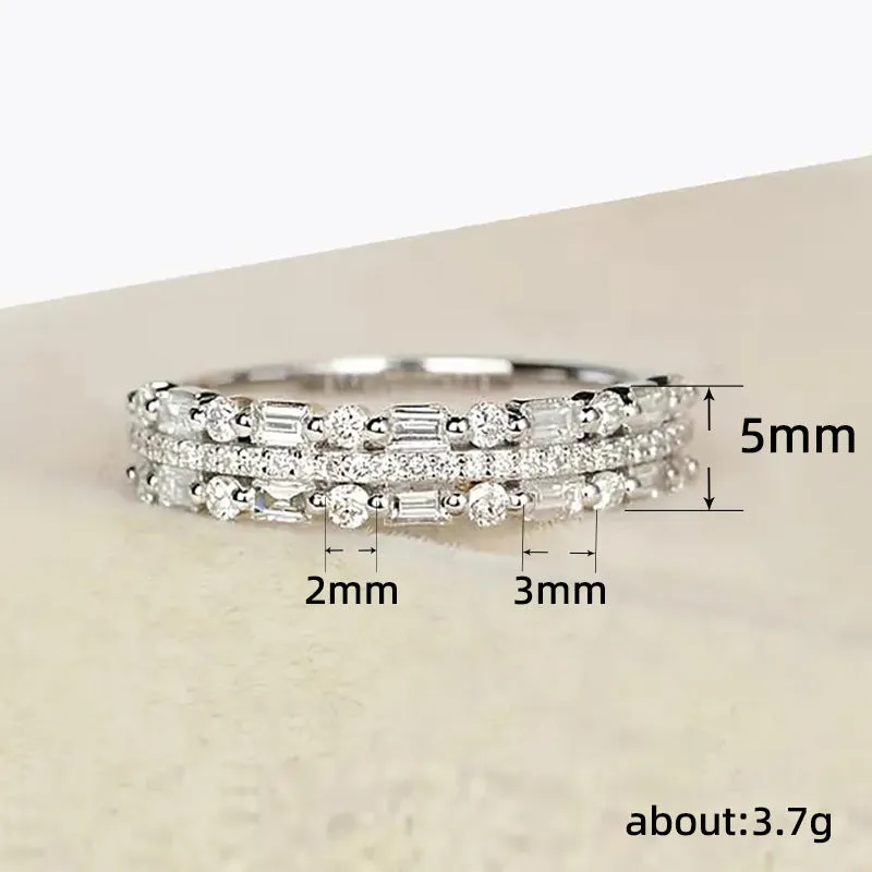 Multilayer copper ring with three-layer fine circle and line setting inlaid zircon for women