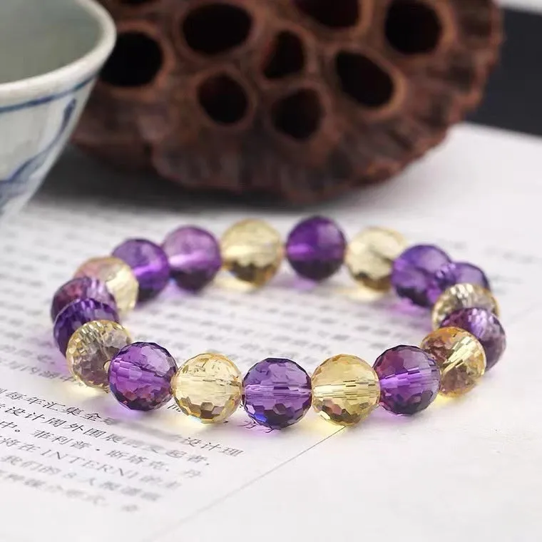 Handmade unisex bracelet with 128-faceted crystal beads and a decorative charm, available in multiple bead sizes.