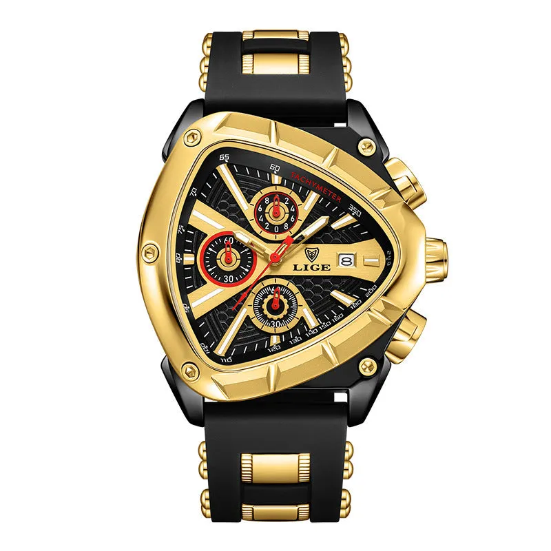 Polygon men's multi-waterproof luminous calendar watch with silicone strap in all black colour