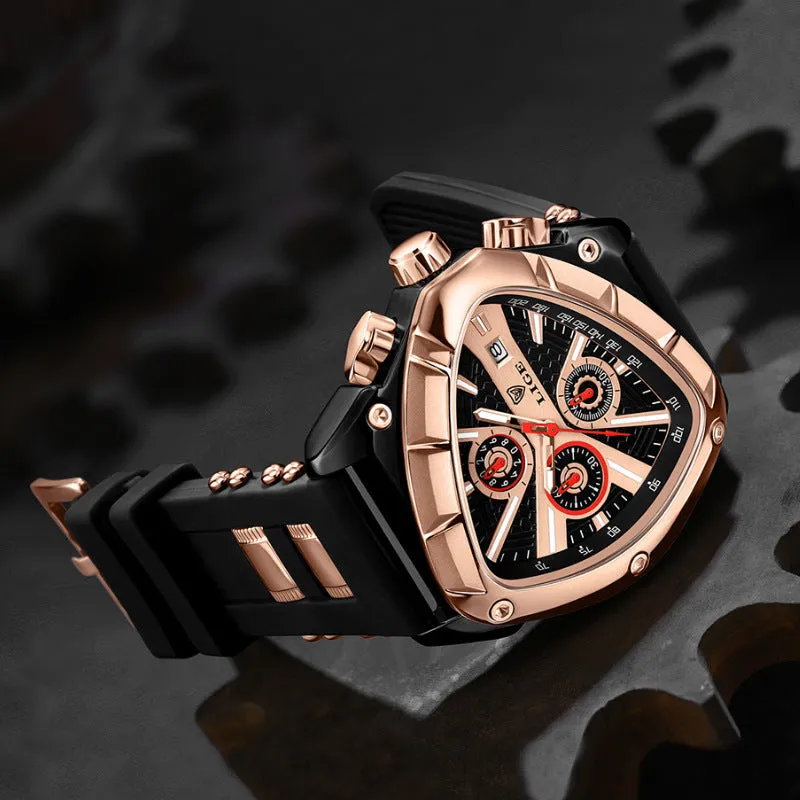 Polygon men's multi-waterproof luminous calendar watch with silicone strap in all black colour