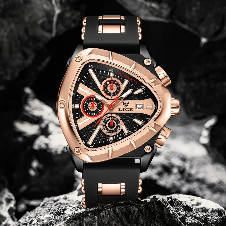 Polygon men's multi-waterproof luminous calendar watch with silicone strap in all black colour