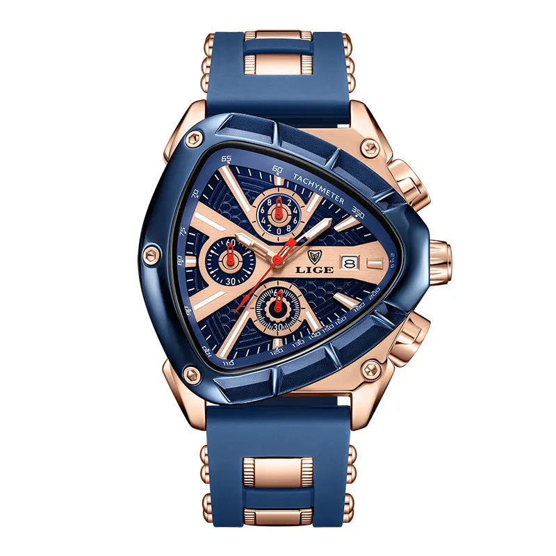 Polygon men's multi-waterproof luminous calendar watch with silicone strap in all black colour