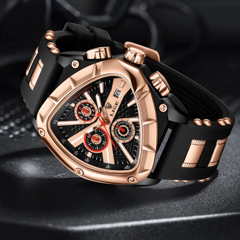 Polygon men's multi-waterproof luminous calendar watch with silicone strap in all black colour