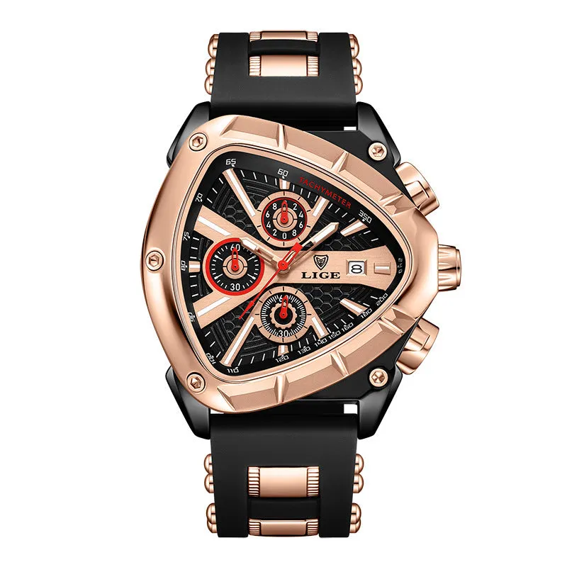 Polygon men's multi-waterproof luminous calendar watch with silicone strap in all black colour