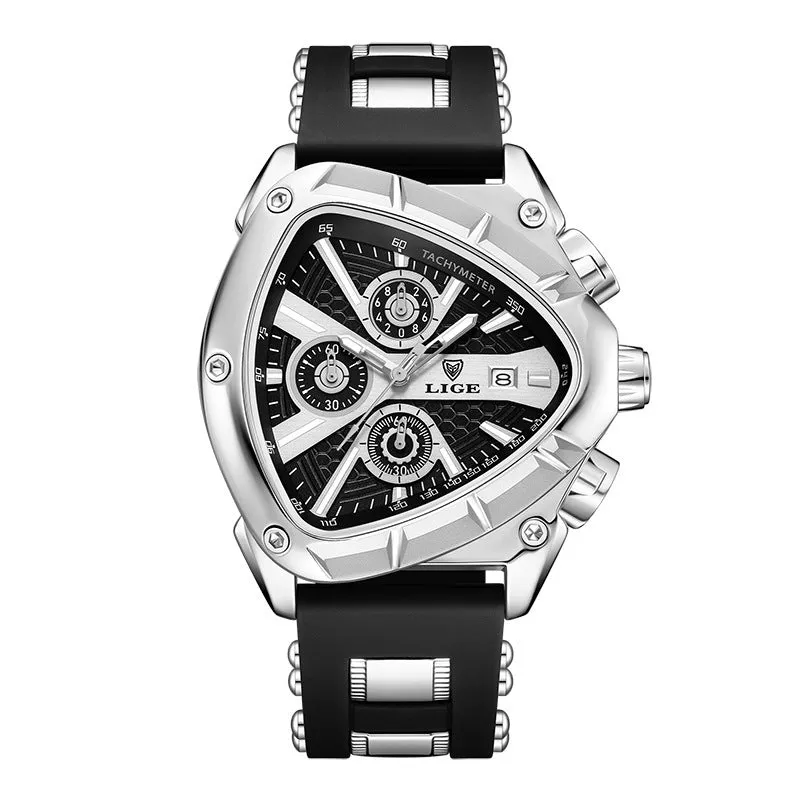Polygon men's multi-waterproof luminous calendar watch with silicone strap in all black colour