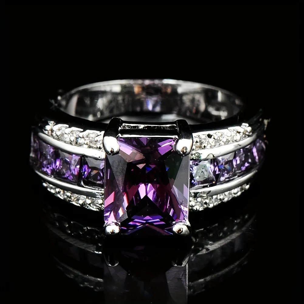 Personalised fashion rings with diamond treatments in blue and purple designs on zinc alloy