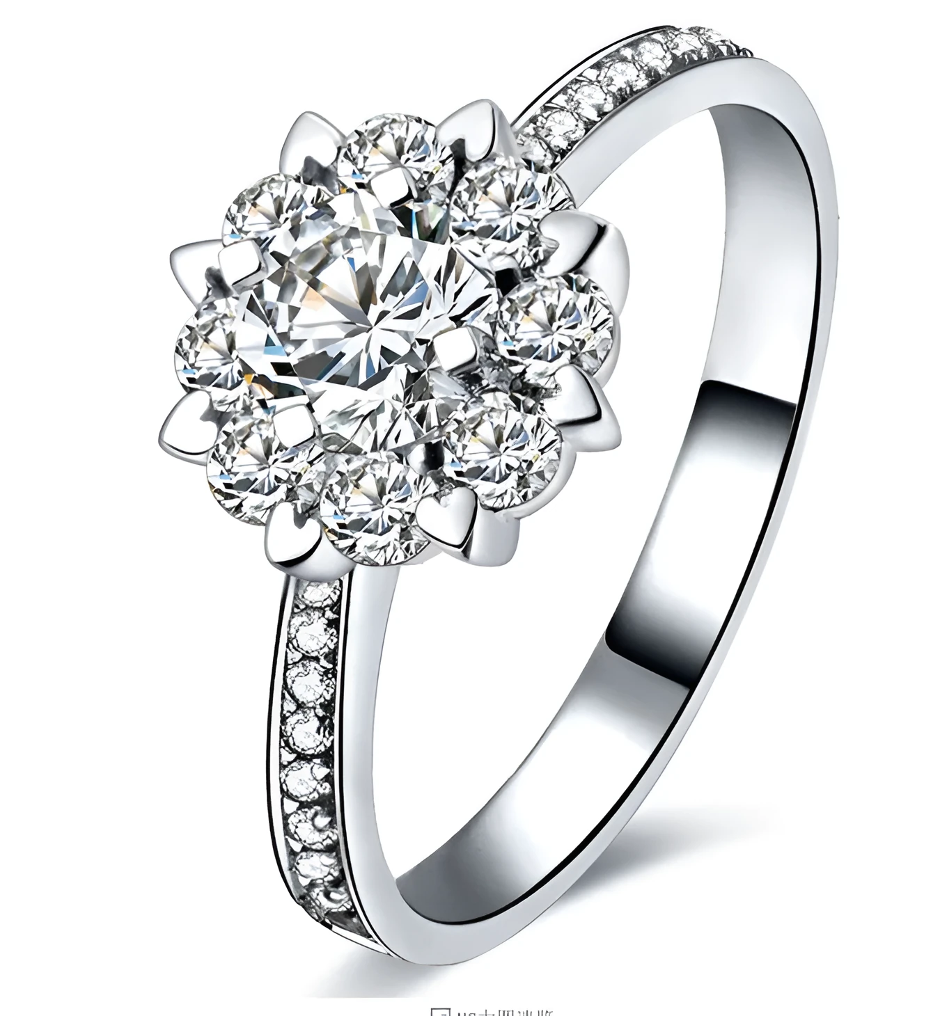 Micro carat diamond and zircon engagement ring set in white gold, available in sizes 16-19