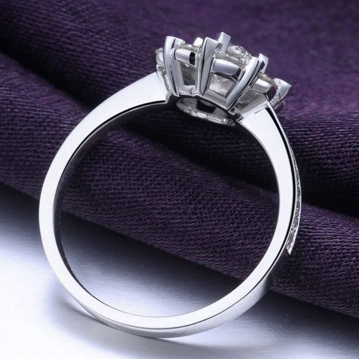 Micro carat diamond and zircon engagement ring set in white gold, available in sizes 16-19