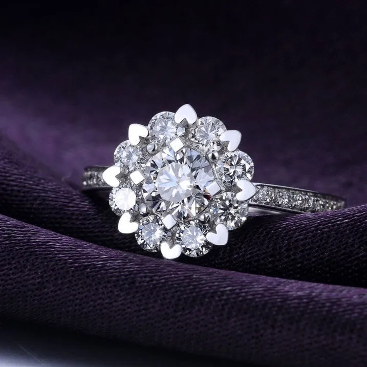 Micro carat diamond and zircon engagement ring set in white gold, available in sizes 16-19