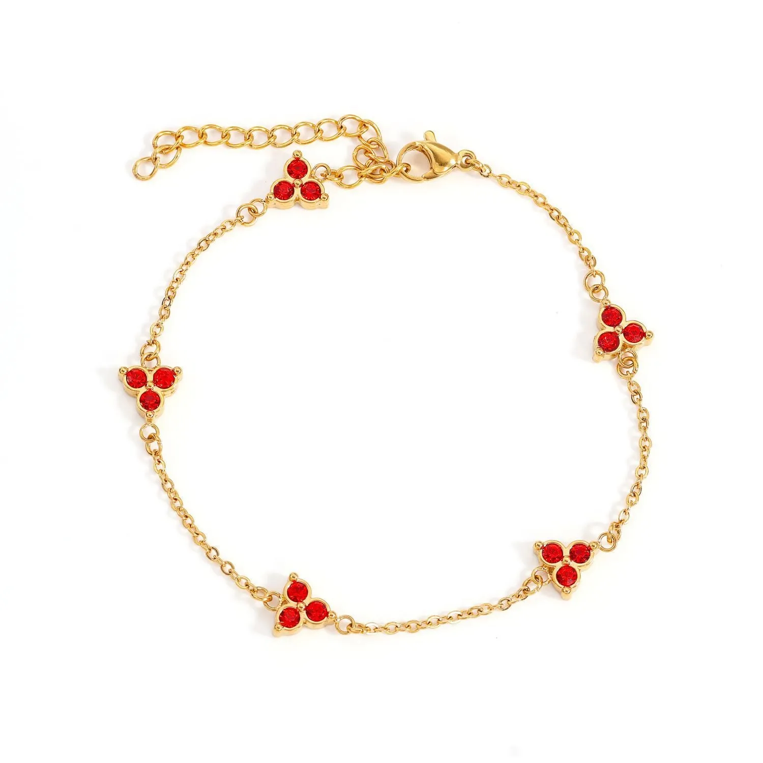 Women's stainless steel geometric bracelet with three diamond triangle design and coloured stone accents