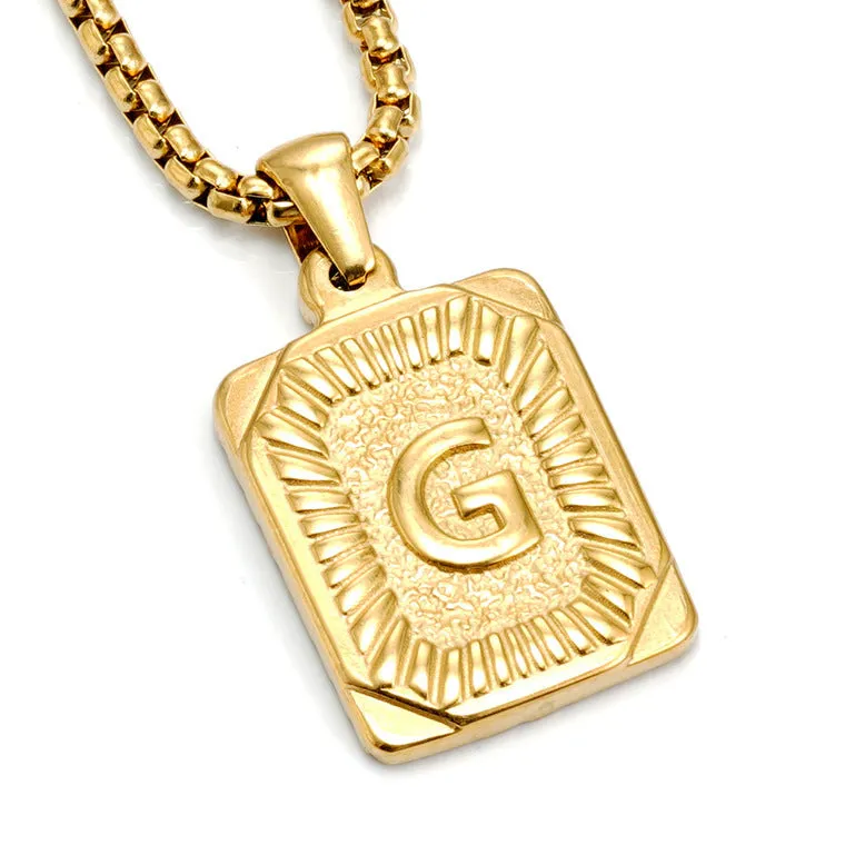 Gold-plated 18K titanium steel letter pendant necklace on a pearl chain, unisex design, gold colour