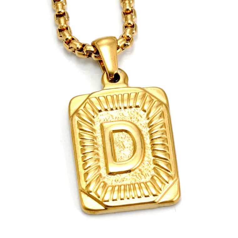 Gold-plated 18K titanium steel letter pendant necklace on a pearl chain, unisex design, gold colour