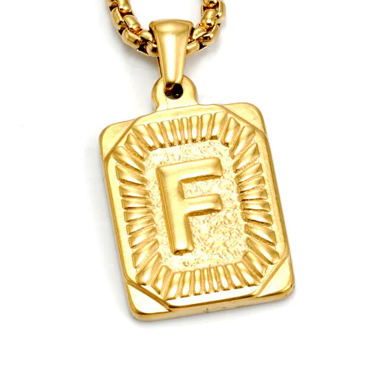 Gold-plated 18K titanium steel letter pendant necklace on a pearl chain, unisex design, gold colour
