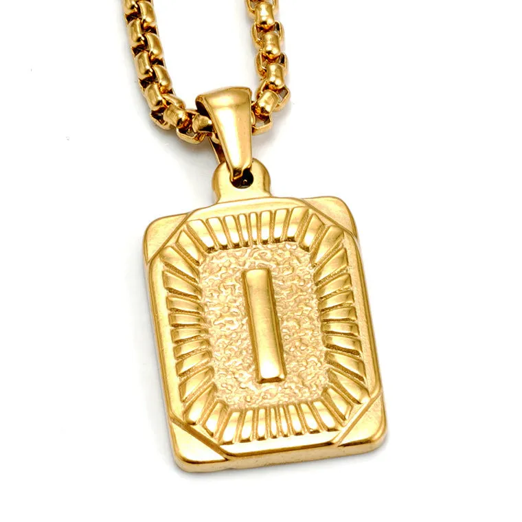 Gold-plated 18K titanium steel letter pendant necklace on a pearl chain, unisex design, gold colour