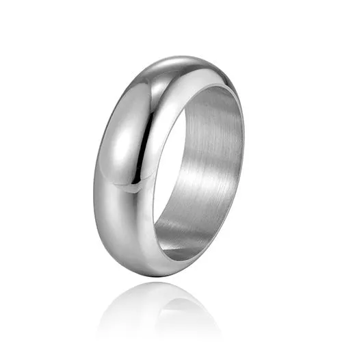 Glossy electroplated titanium steel ring shown in gold, black, and steel colour on a plain background.