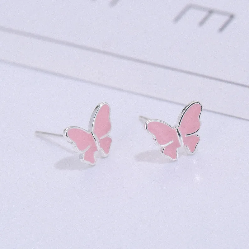 Side view of 925 silver butterfly stud earrings with geometric shape and plating finish