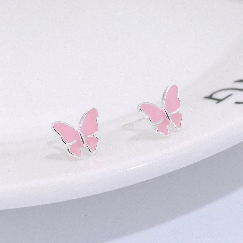 Side view of 925 silver butterfly stud earrings with geometric shape and plating finish