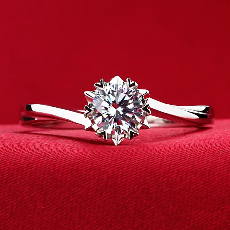 Belgian NSCD diamond ring 1.01ct 6.5mm, 925 sterling silver, three-layer platinum plating, twisted arm snowflake design