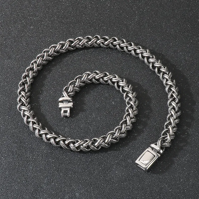 Men's antique silver titanium steel keel chain necklace with large hemp flowers links.