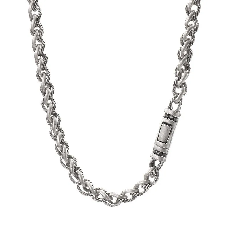 Men's antique silver titanium steel keel chain necklace with large hemp flowers links.