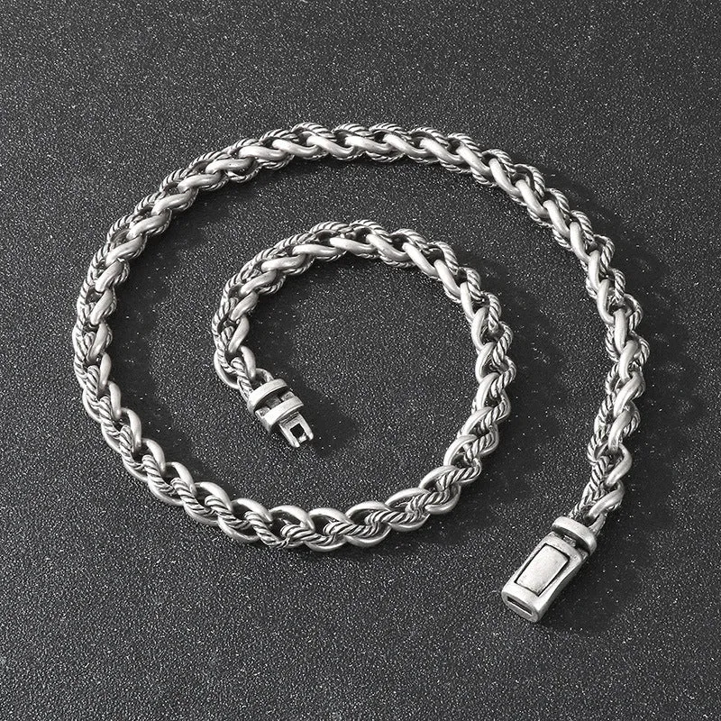 Men's antique silver titanium steel keel chain necklace with large hemp flowers links.