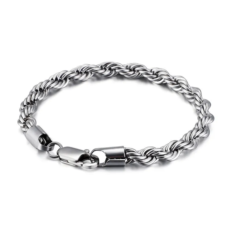 Gold double colour twist chain titanium steel bracelet with geometric design on white background