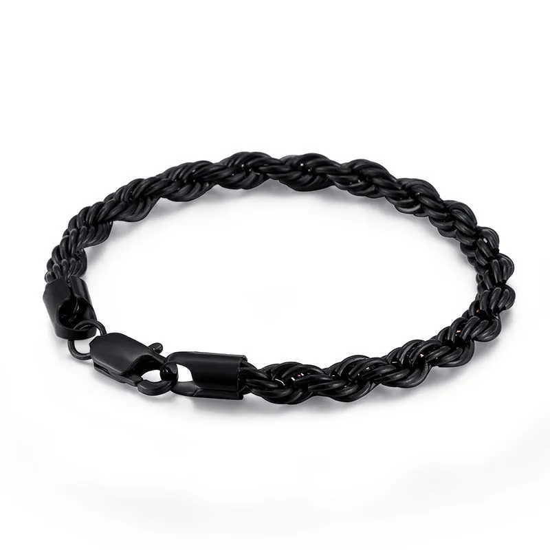 Gold double colour twist chain titanium steel bracelet with geometric design on white background