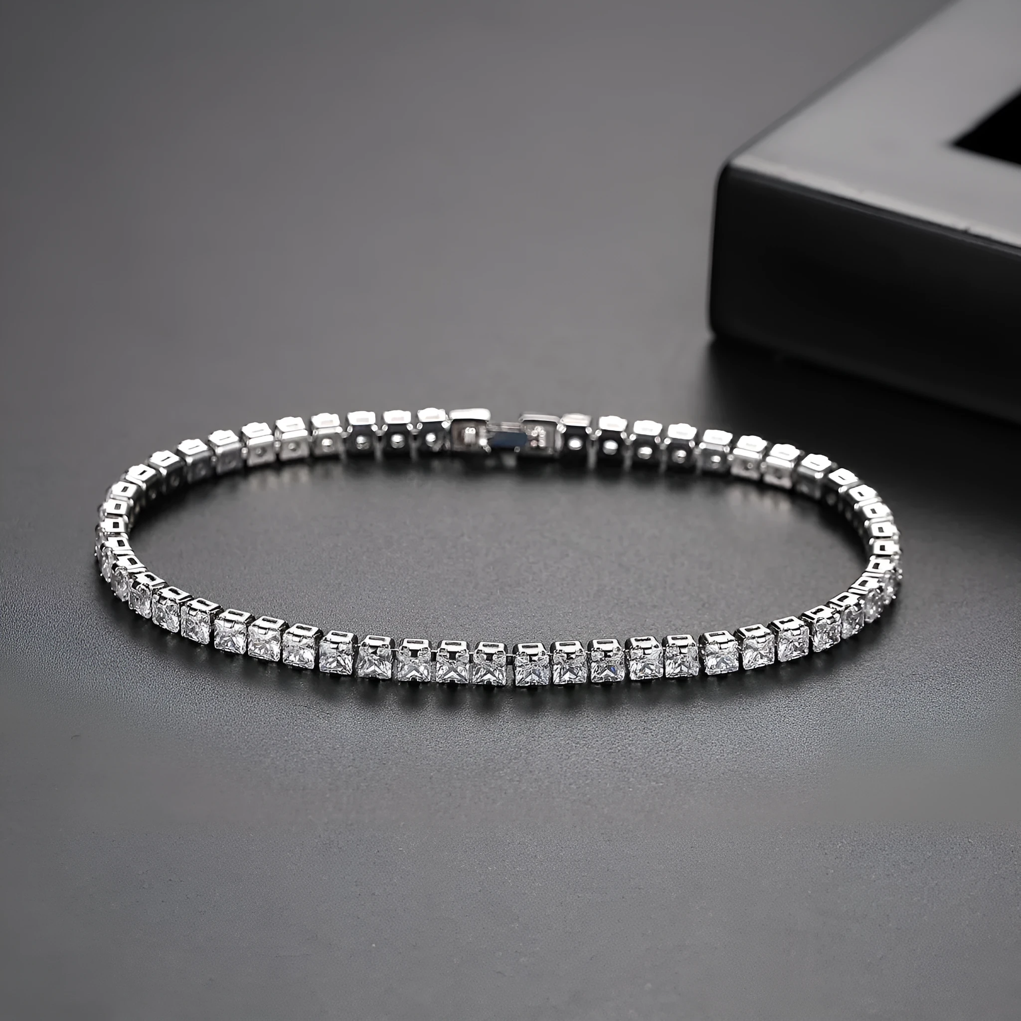 Simple copper tennis bracelet with zircon inlay for women, golden finish, geometric hot drilling style