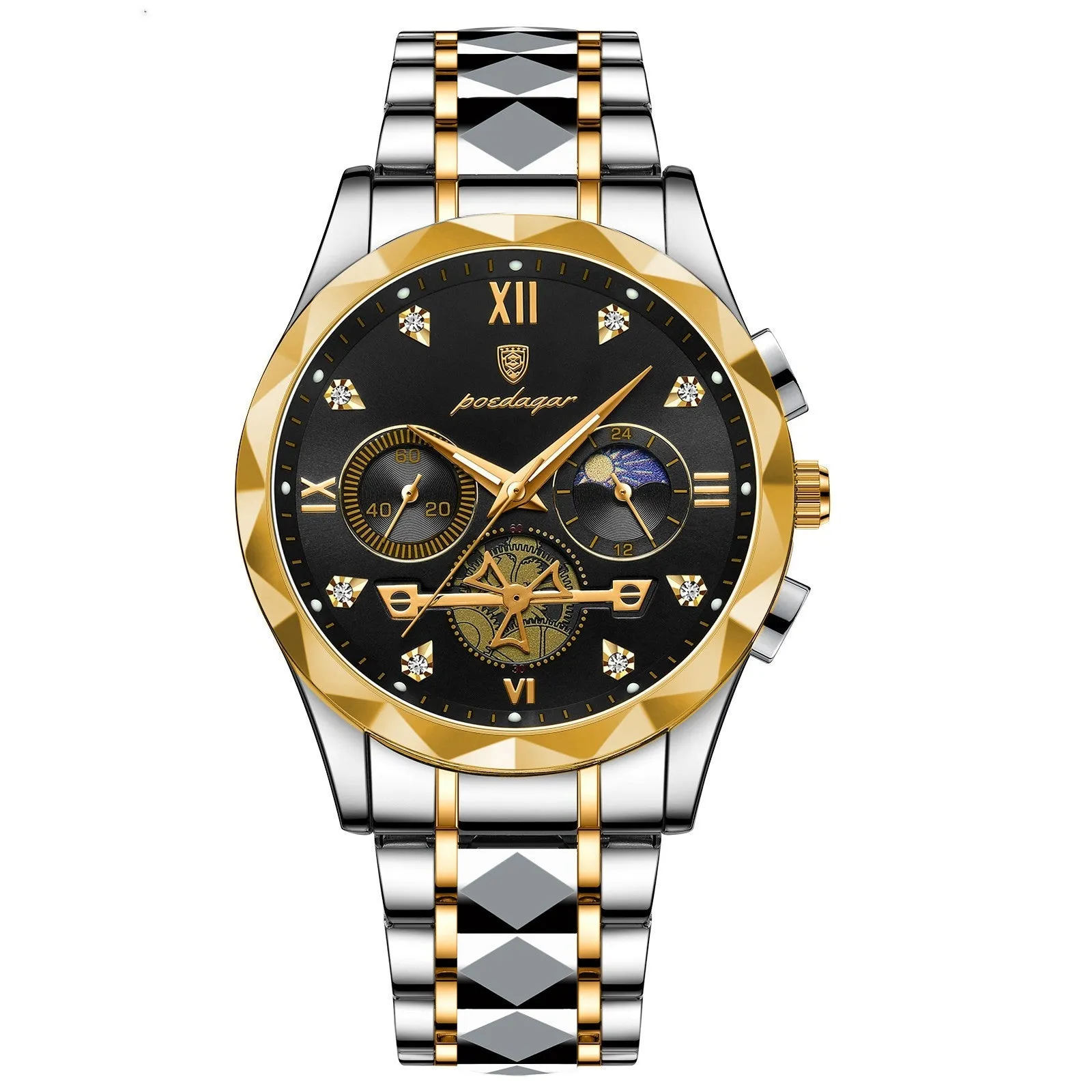 Men's waterproof multi-functional leisure watch with metal strap, 41mm dial, and mineral glass mirror in silver tone