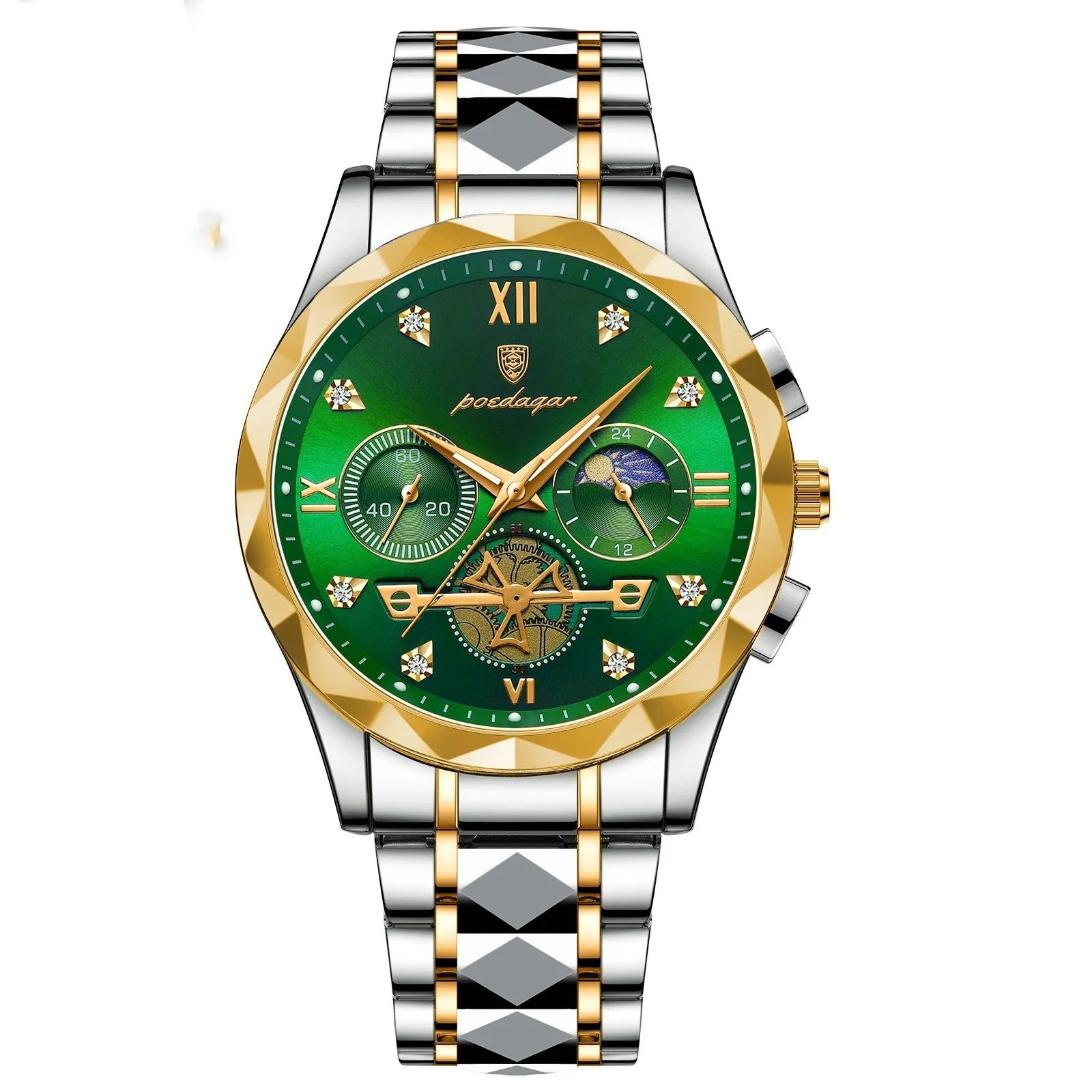 Men's waterproof multi-functional leisure watch with metal strap, 41mm dial, and mineral glass mirror in silver tone