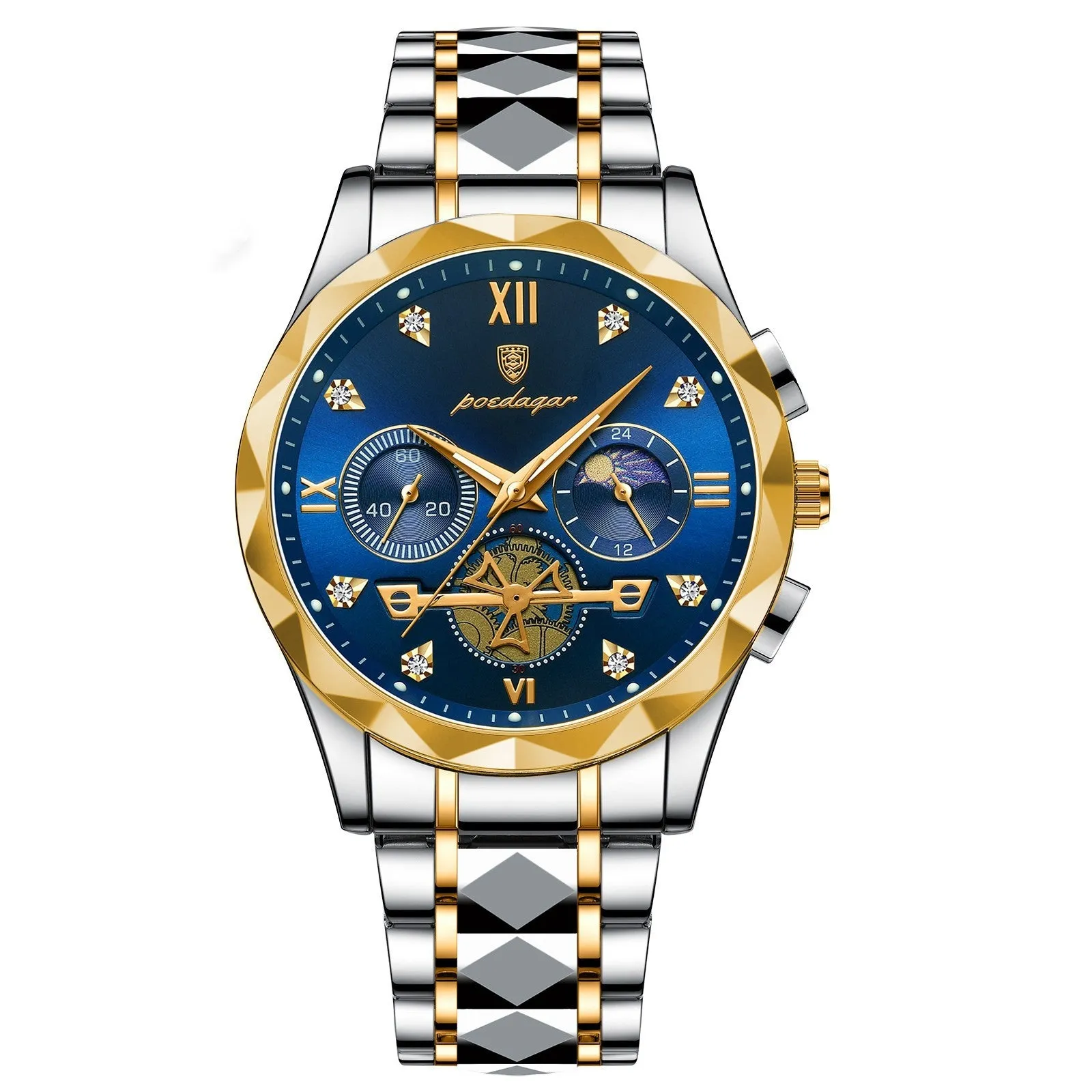 Men's waterproof multi-functional leisure watch with metal strap, 41mm dial, and mineral glass mirror in silver tone