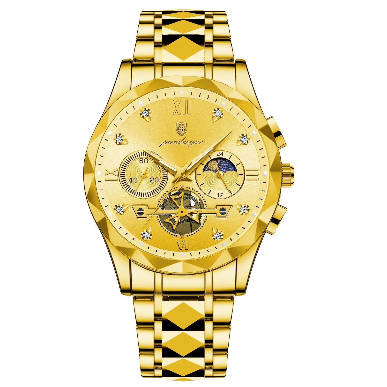 Men's waterproof multi-functional leisure watch with metal strap, 41mm dial, and mineral glass mirror in silver tone