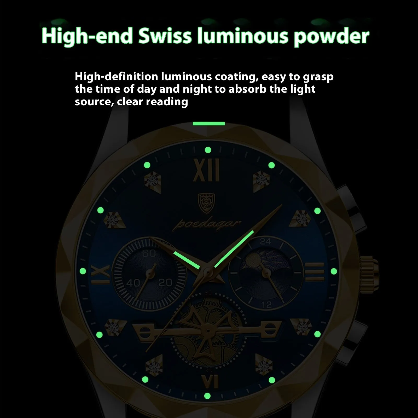 Men's waterproof multi-functional leisure watch with metal strap, 41mm dial, and mineral glass mirror in silver tone