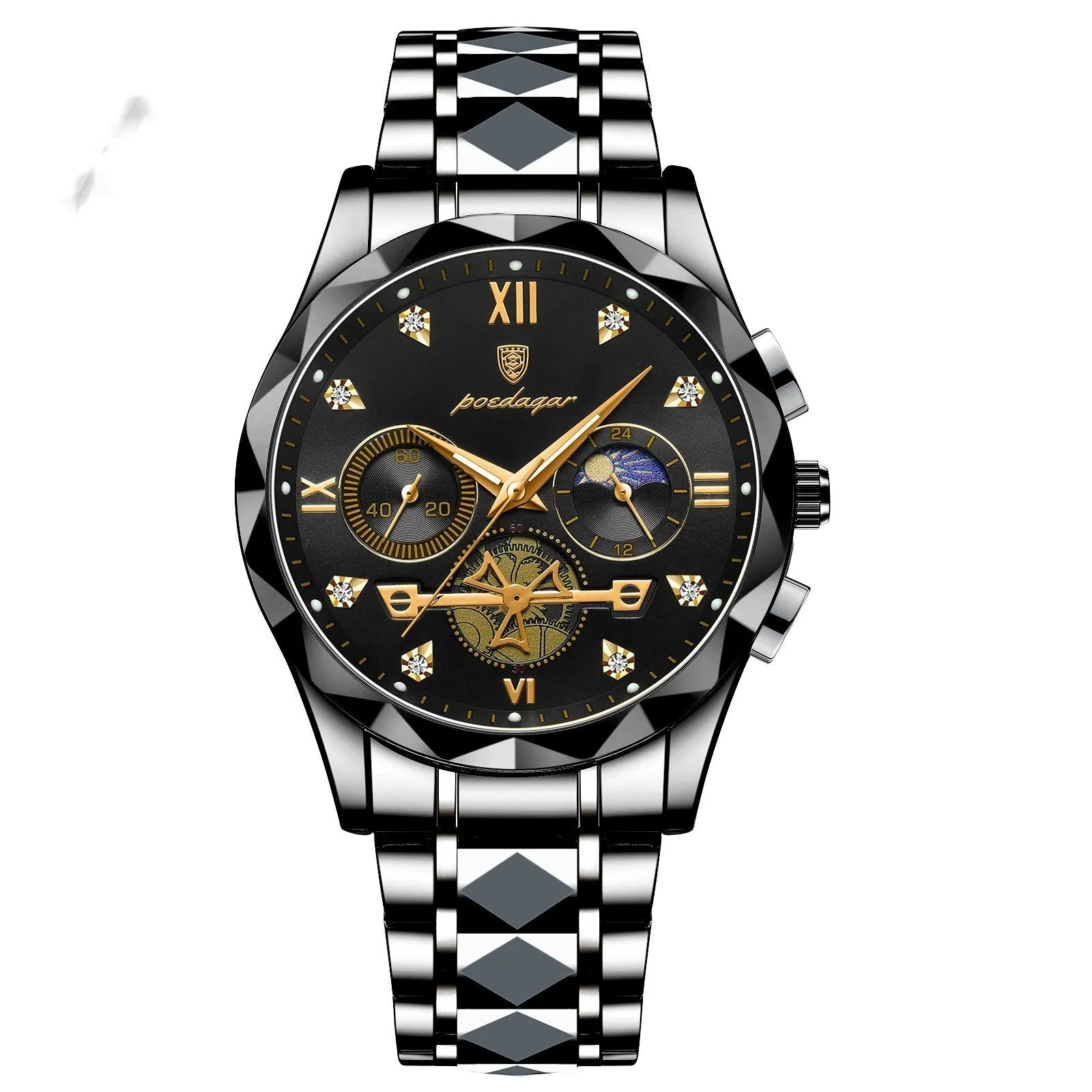 Men's waterproof multi-functional leisure watch with metal strap, 41mm dial, and mineral glass mirror in silver tone