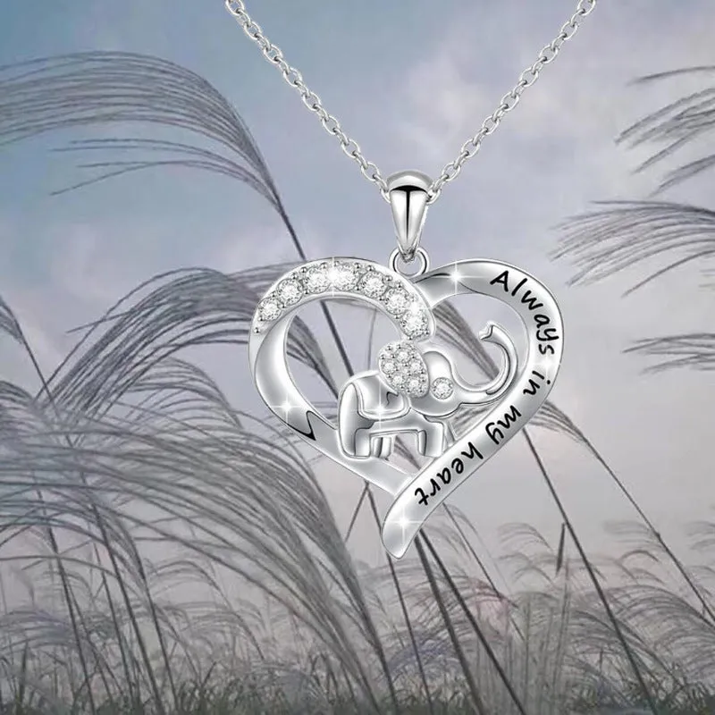 Silver alloy elephant pendant necklace with personalised letter, women's jewellery