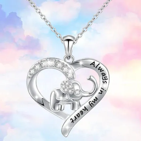 Silver alloy elephant pendant necklace with personalised letter, women's jewellery