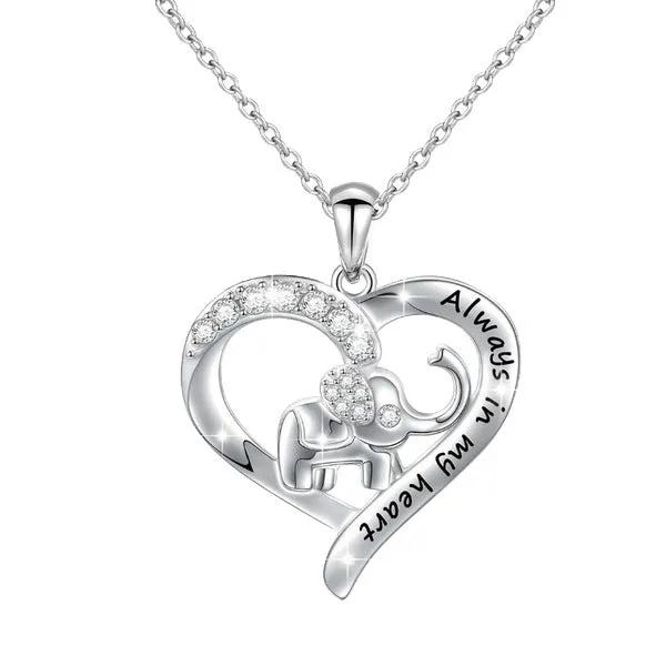 Silver alloy elephant pendant necklace with personalised letter, women's jewellery