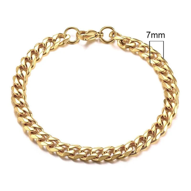 Six-sided geometric Cuban link bracelet in gold, black, or steel colour with multiple width options