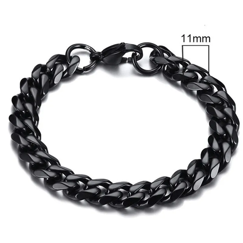 Six-sided geometric Cuban link bracelet in gold, black, or steel colour with multiple width options