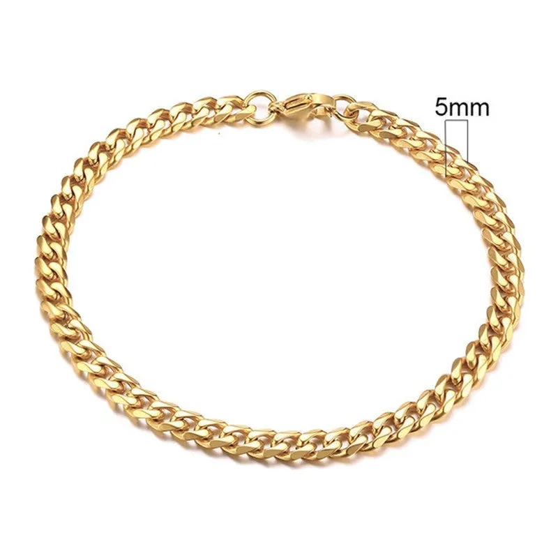Six-sided geometric Cuban link bracelet in gold, black, or steel colour with multiple width options