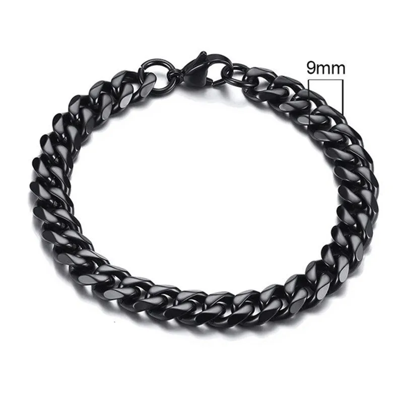Six-sided geometric Cuban link bracelet in gold, black, or steel colour with multiple width options