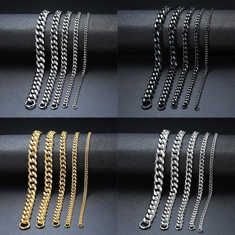 Six-sided geometric Cuban link bracelet in gold, black, or steel colour with multiple width options