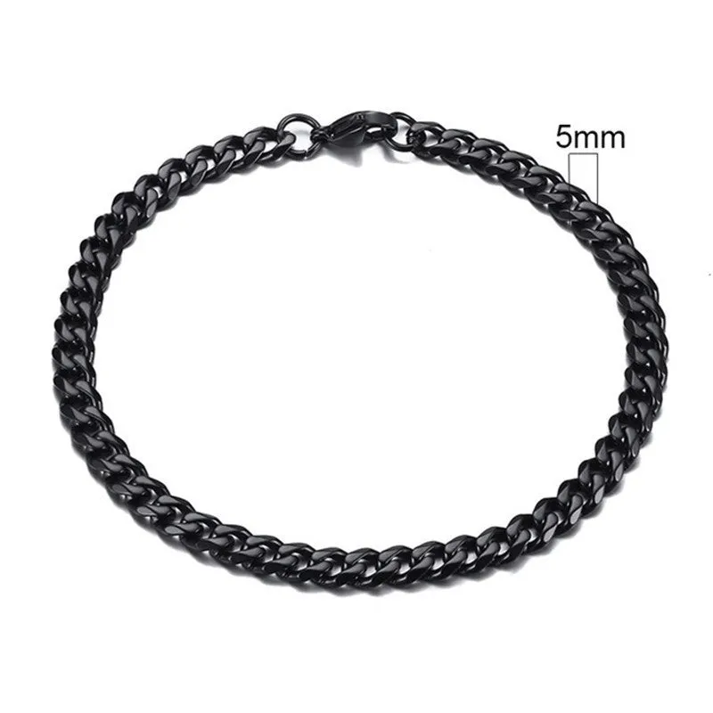 Six-sided geometric Cuban link bracelet in gold, black, or steel colour with multiple width options