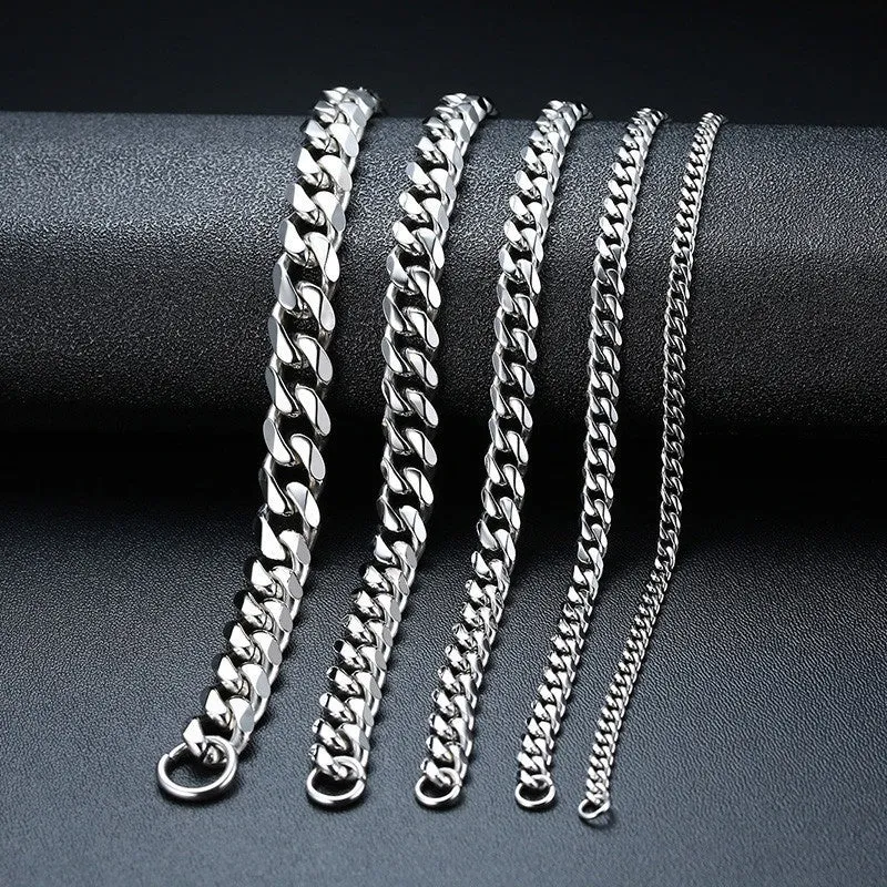 Six-sided geometric Cuban link bracelet in gold, black, or steel colour with multiple width options