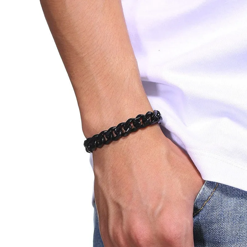Six-sided geometric Cuban link bracelet in gold, black, or steel colour with multiple width options