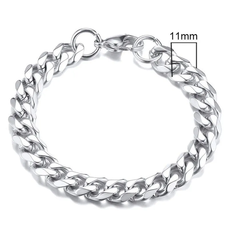 Six-sided geometric Cuban link bracelet in gold, black, or steel colour with multiple width options