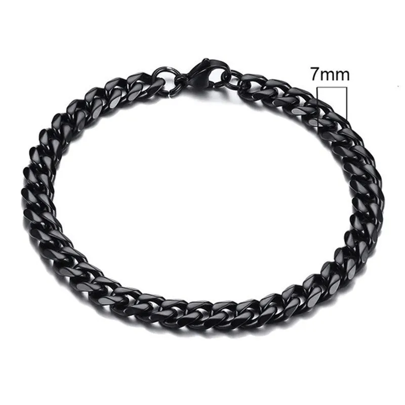 Six-sided geometric Cuban link bracelet in gold, black, or steel colour with multiple width options