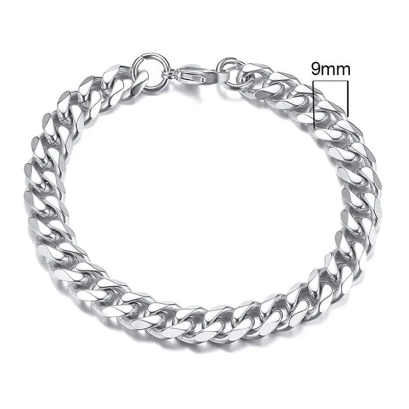 Six-sided geometric Cuban link bracelet in gold, black, or steel colour with multiple width options